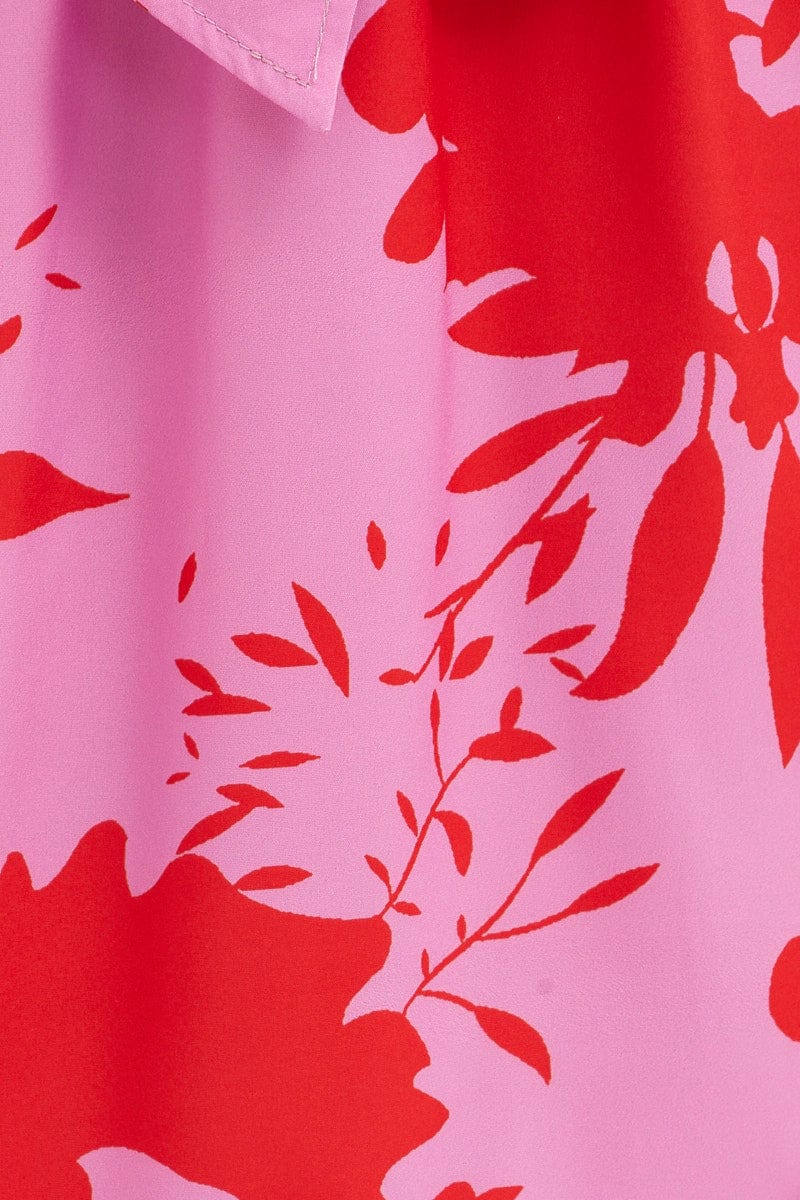 Pink Floral Tie Front Floral Midi Dress