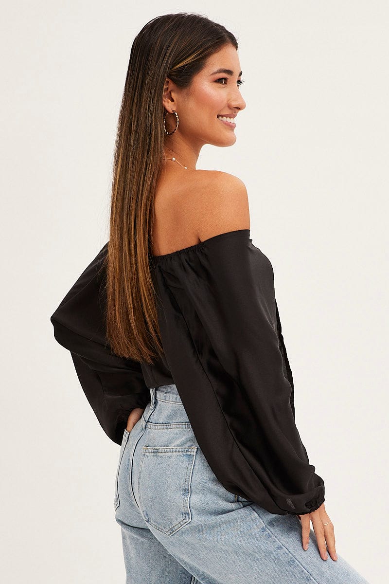 Black Bolero 3/4 Sleeve Tie Front Crop Satin