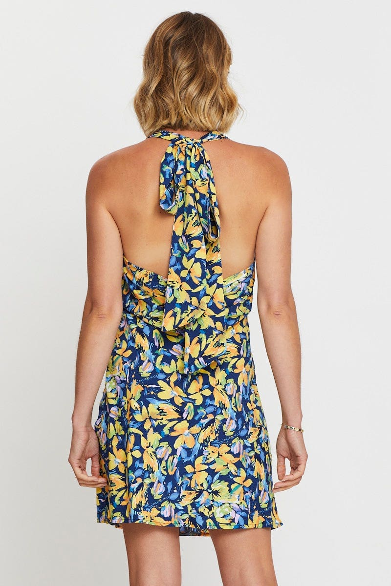 Print Mini Dress Halter Neck