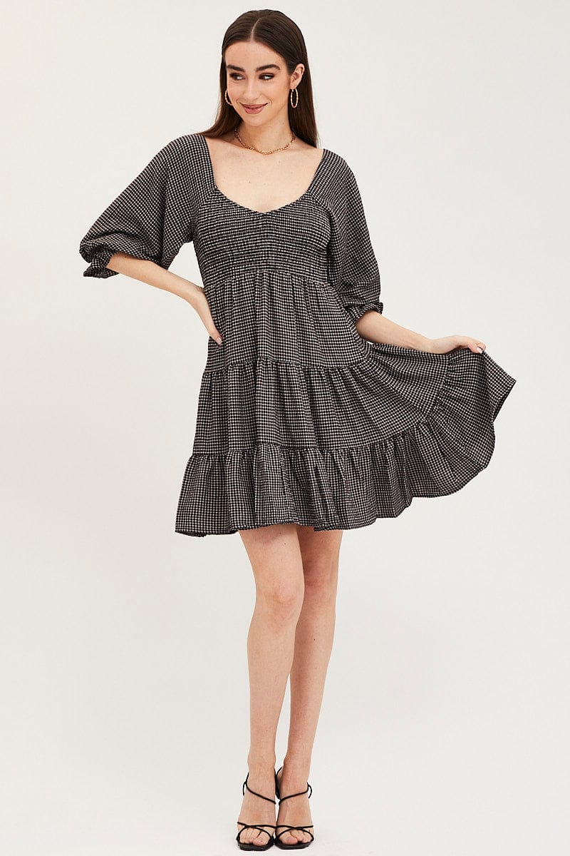 Check Mini Dress Short Sleeve