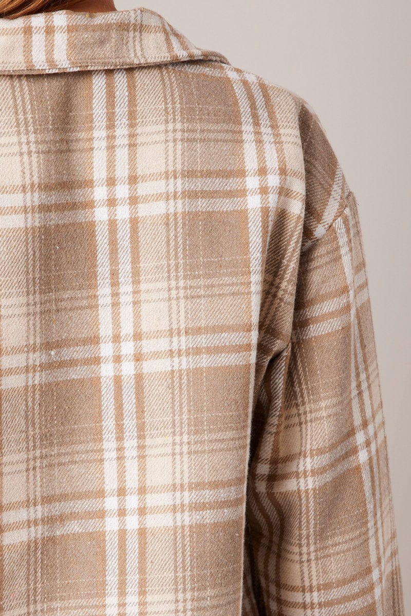 Beige Check Relaxed Shirt Long Sleeve
