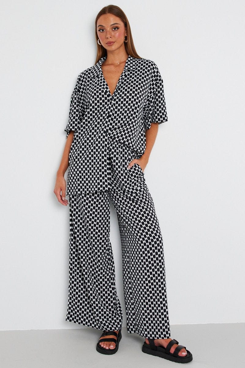 Multi Geo Wide Leg Pants High Rise