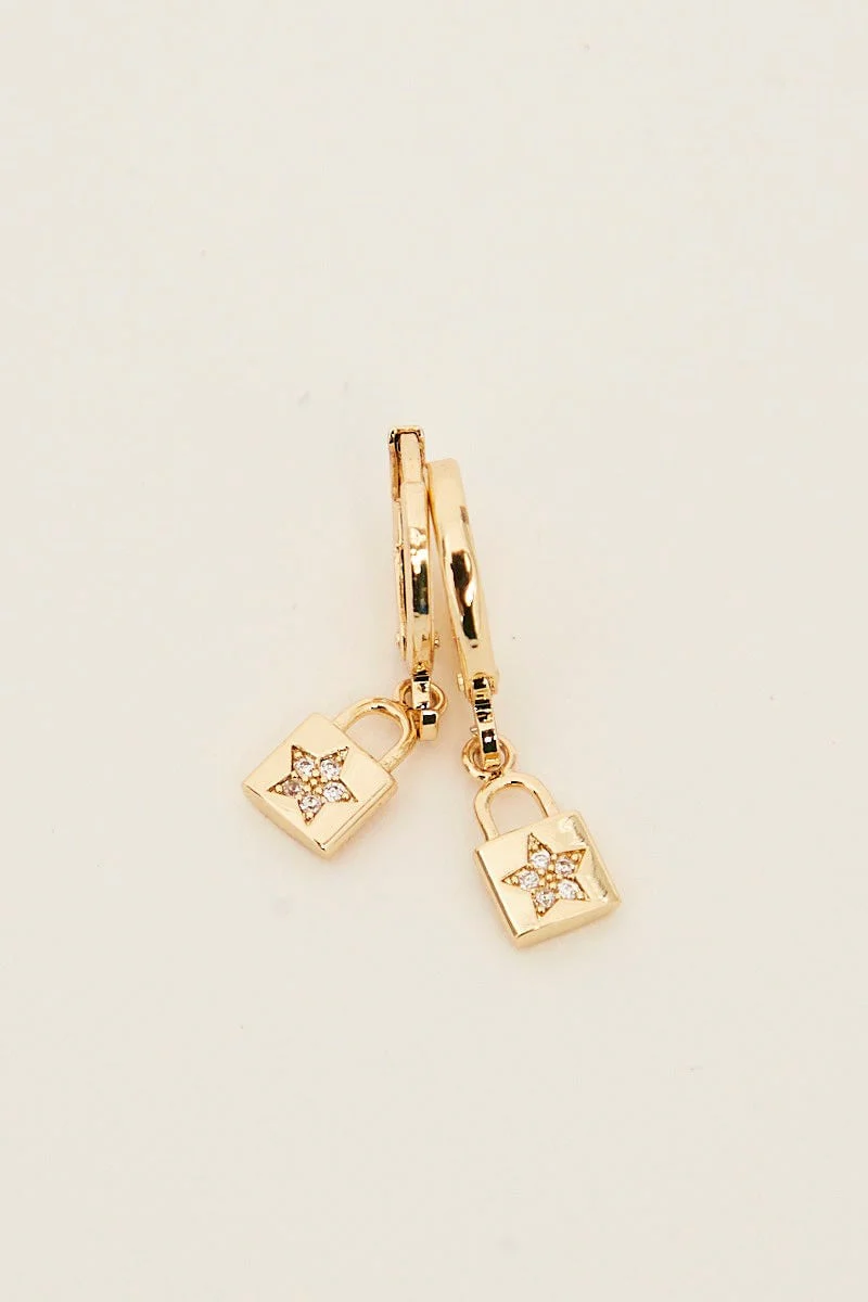Gold Lock Earrings