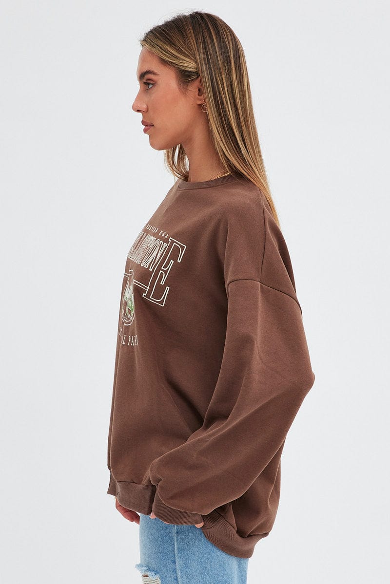 Brown Sweat Shirt Long Sleeve Crew Neck Yellowstone