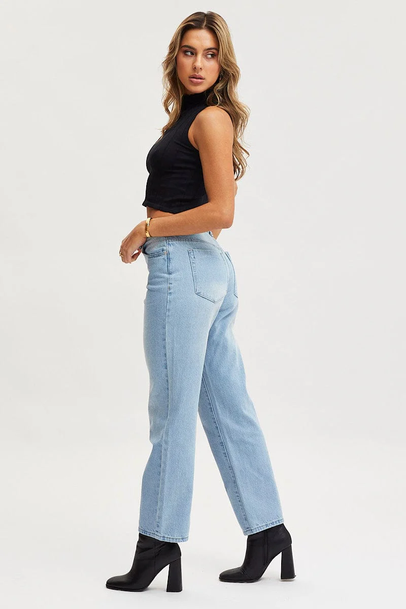 Blue Straight Denim Jeans Low Rise