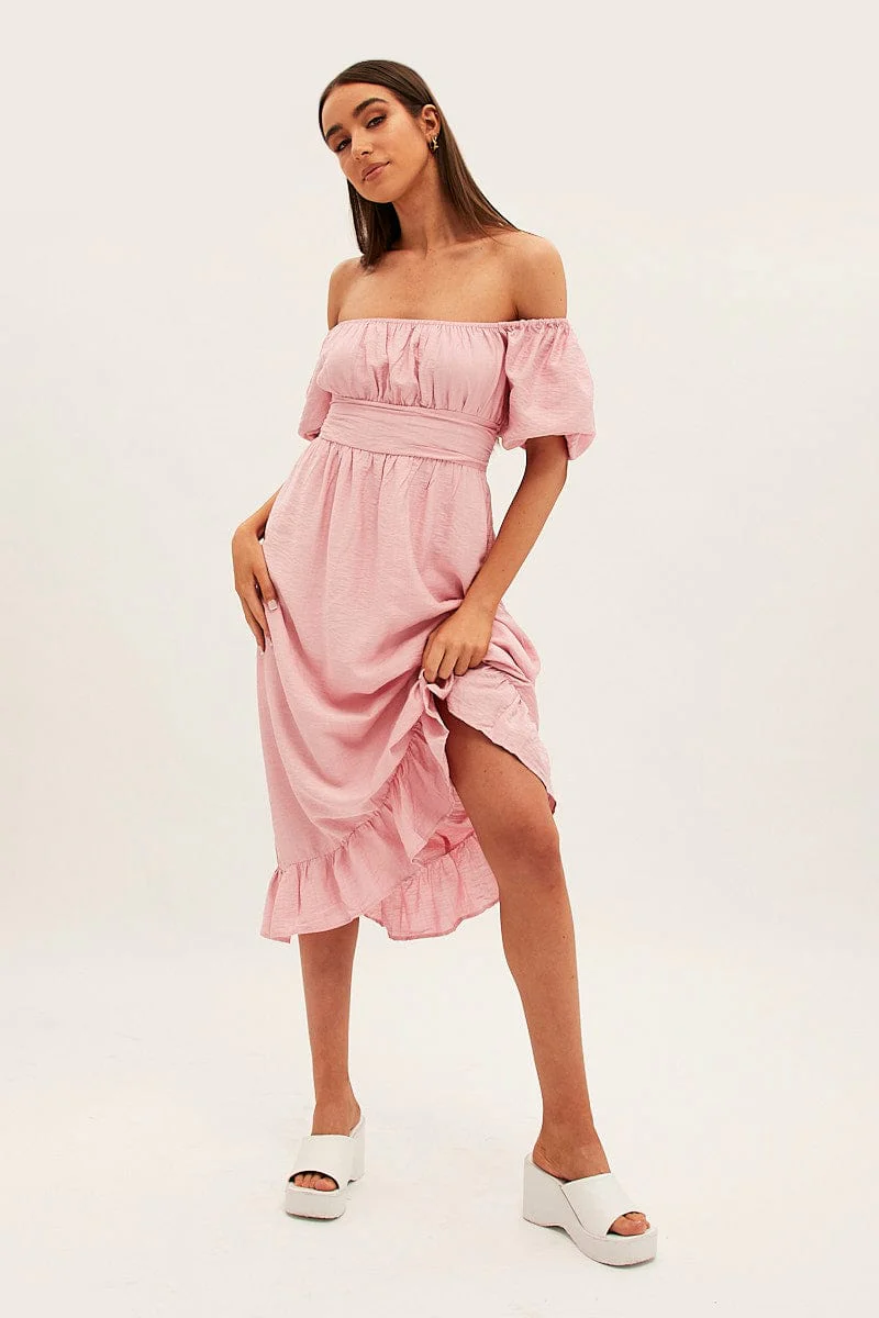 Pink Evening Square Neck Maxi Dress