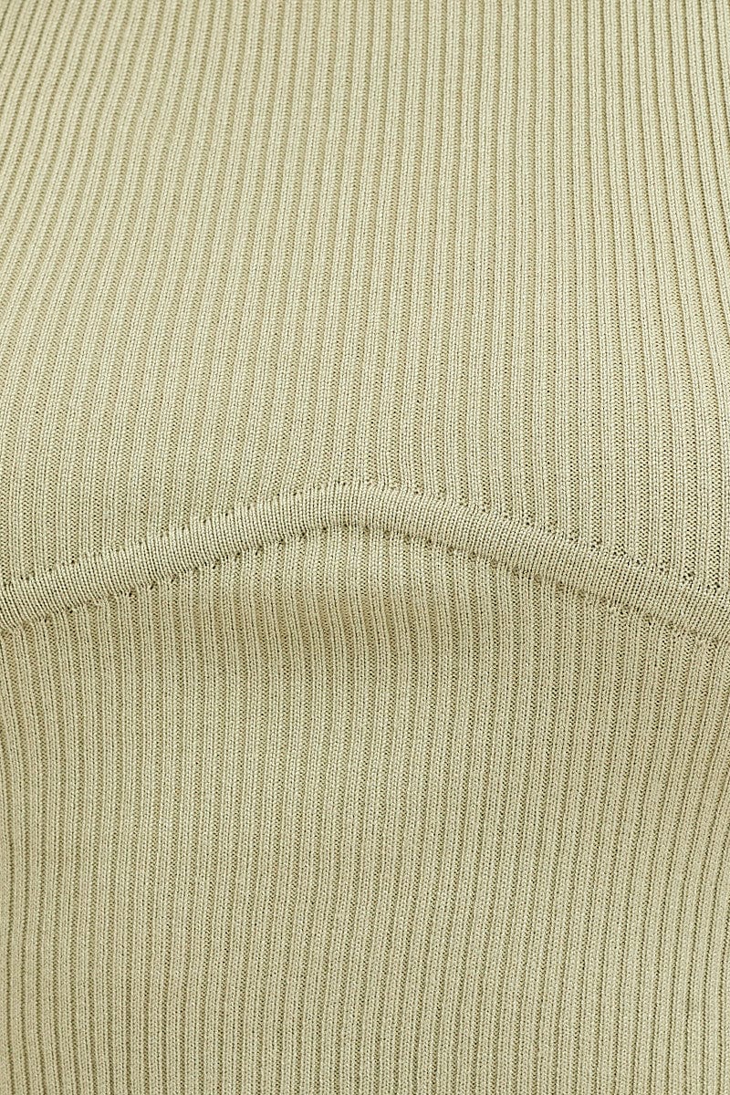 Green Knit Top Sleeveless Crop Round Neck