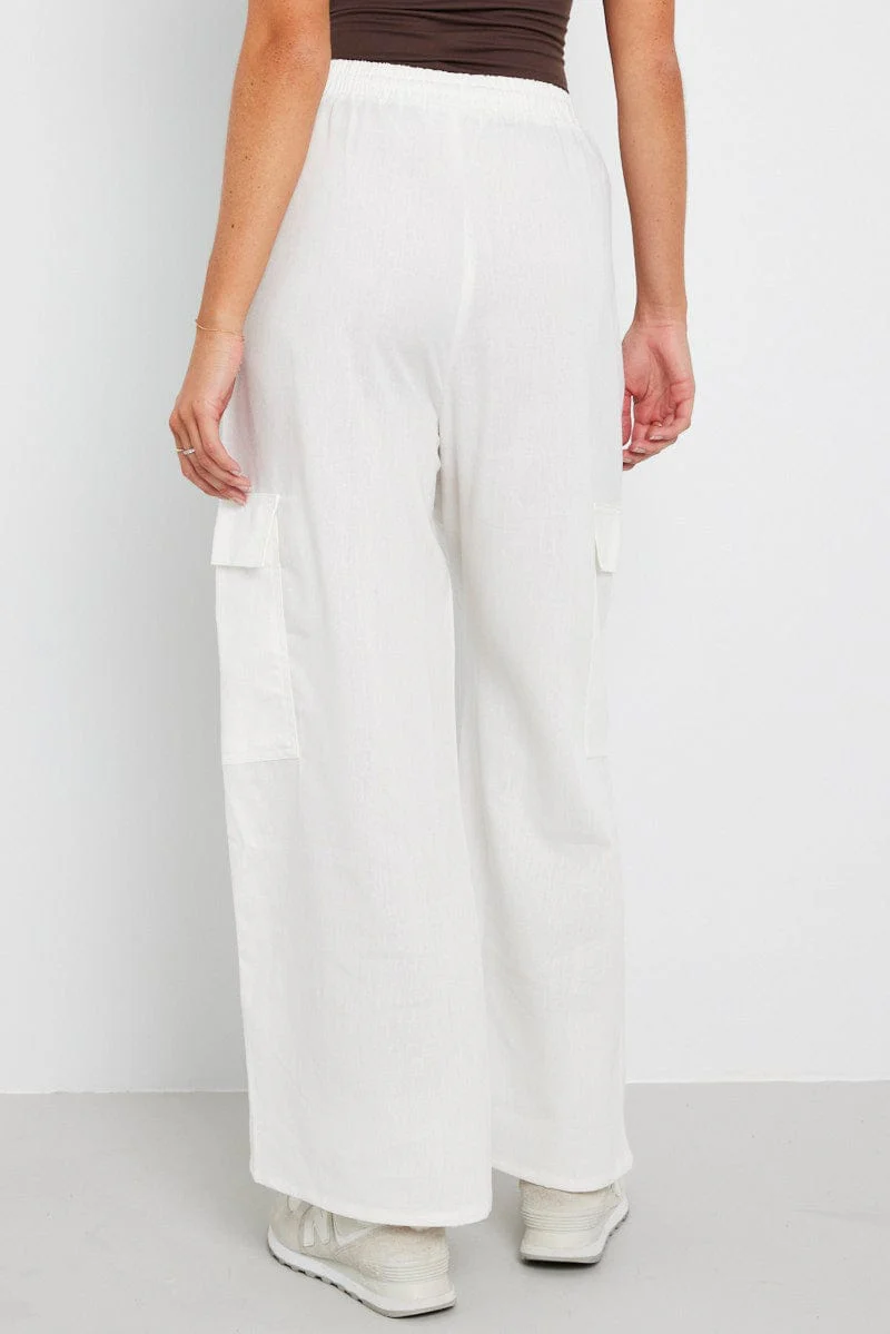 White Relaxed Cargo Pant Elasticated Waist