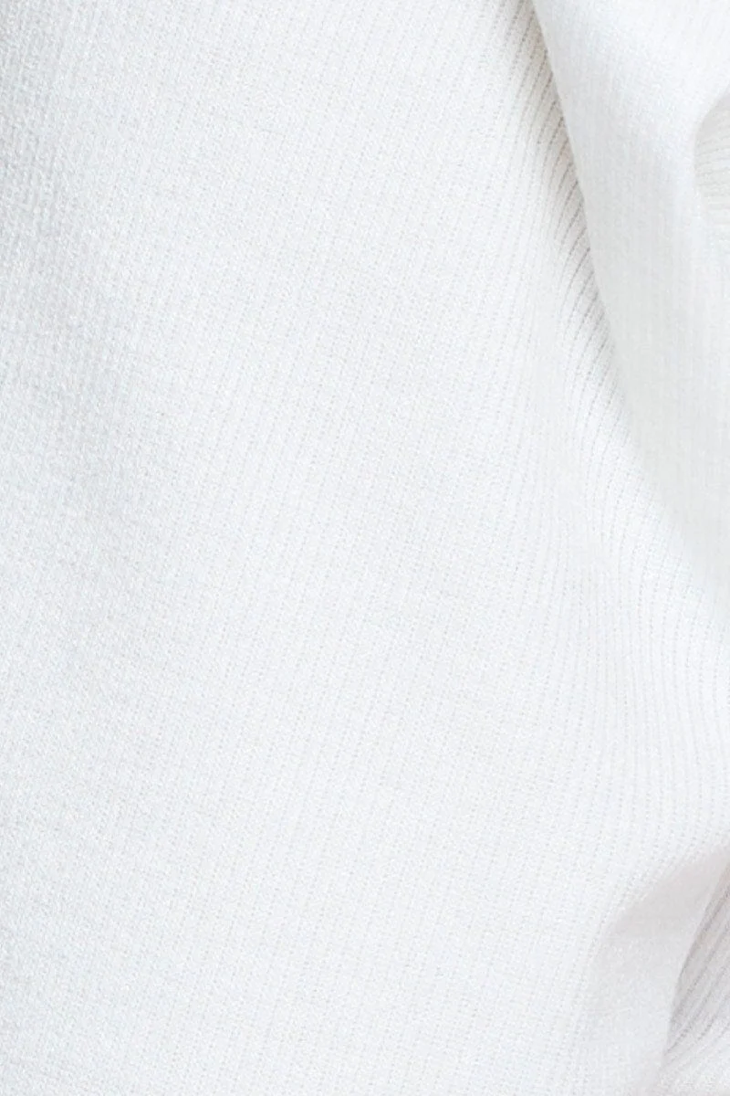 White Ruched Crop Top Long Sleeve