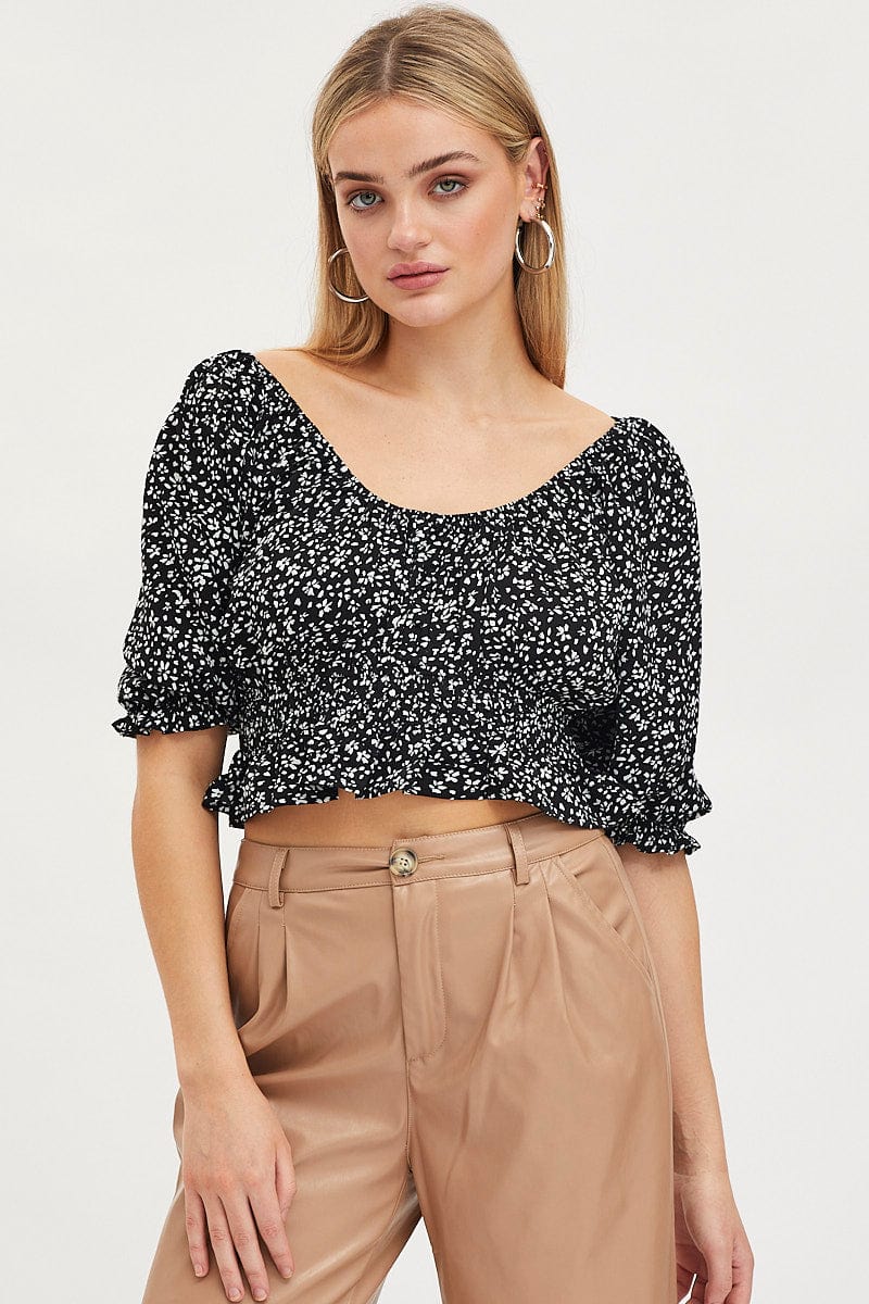 Print Crop Top Short Sleeve
