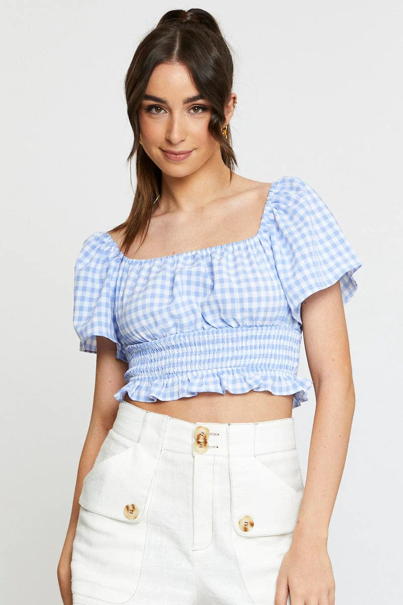 Check Crop Top Off Shoulder