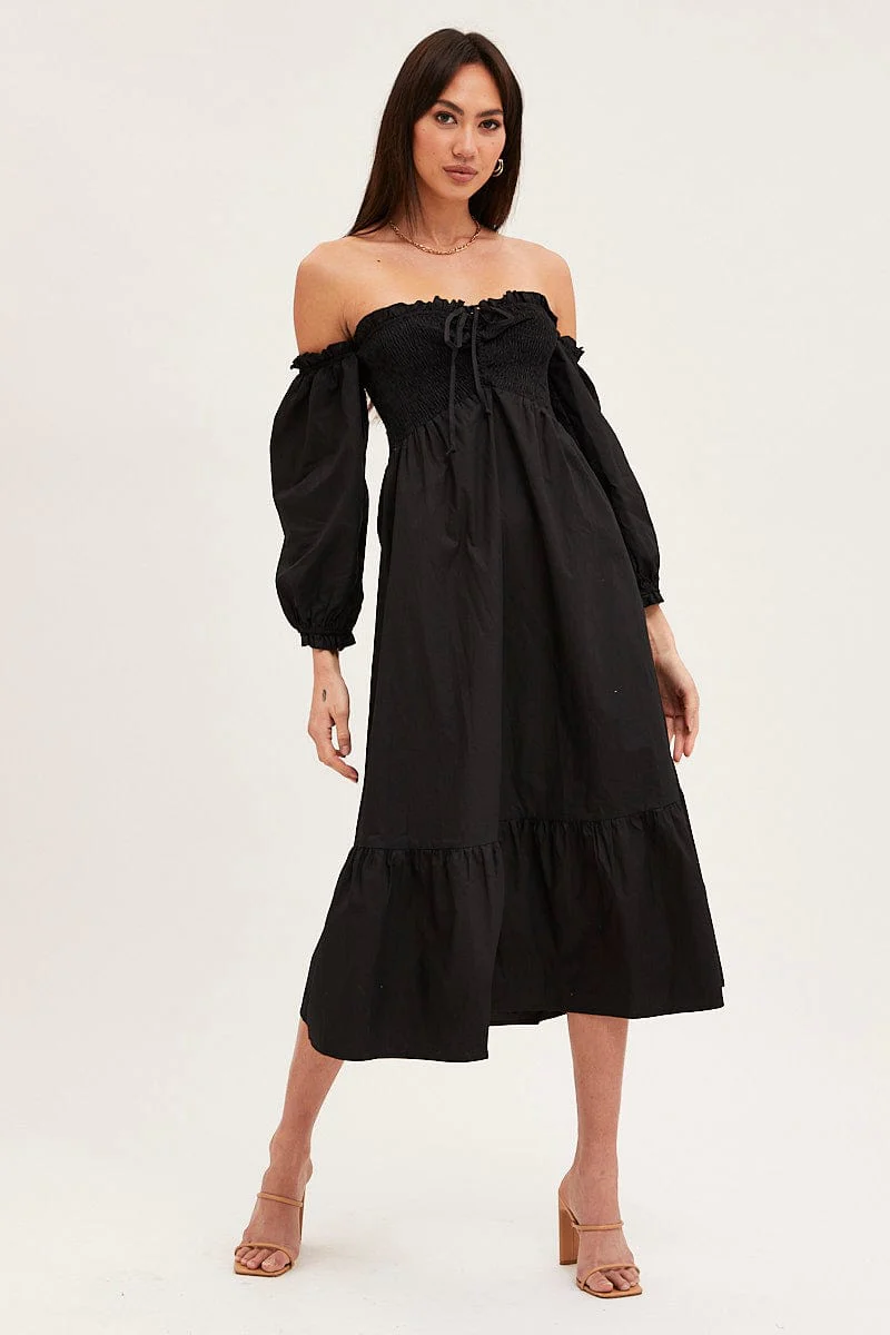 Black Dress Off Shoulder Maxi
