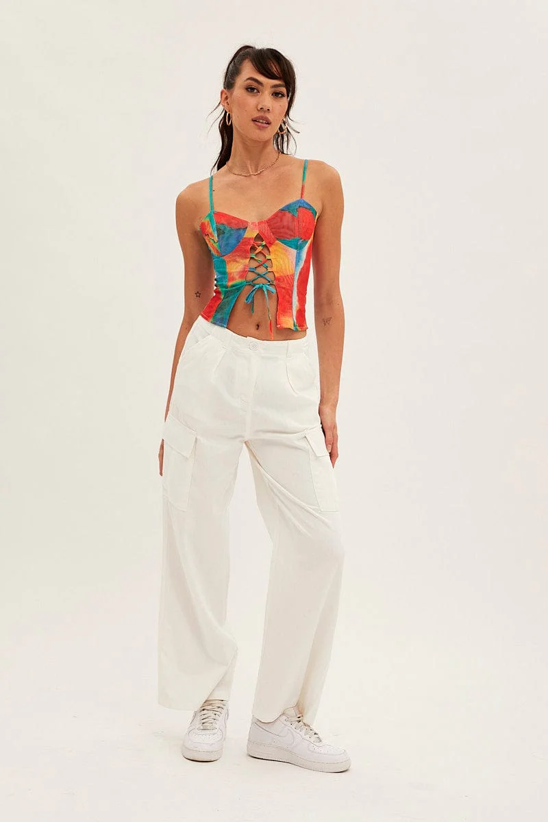 White Cargo Pants Relaxed Wide Leg