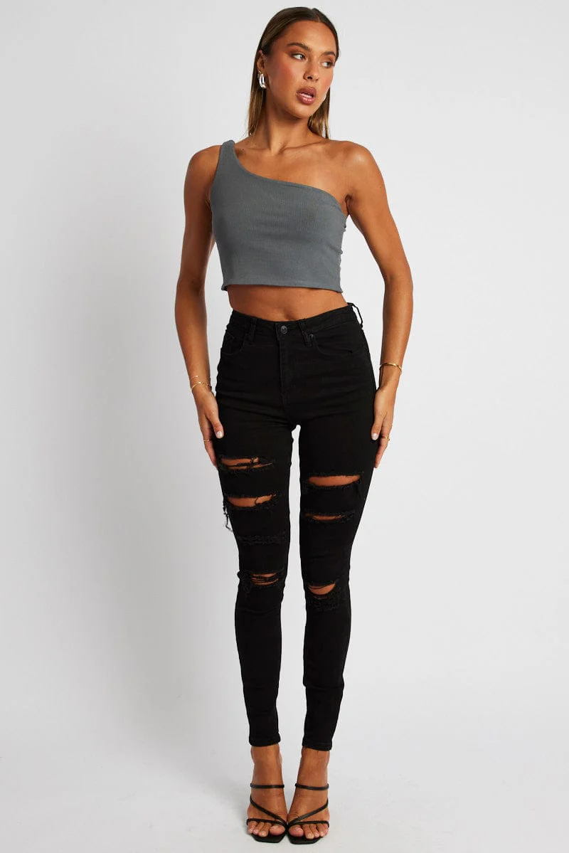Black Ripped Skinny Jean High Rise
