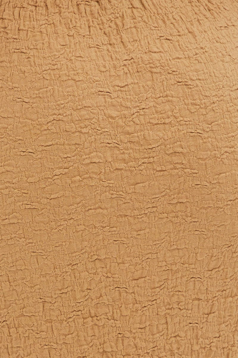 Beige Midi Skirt Elastic Waist Textured