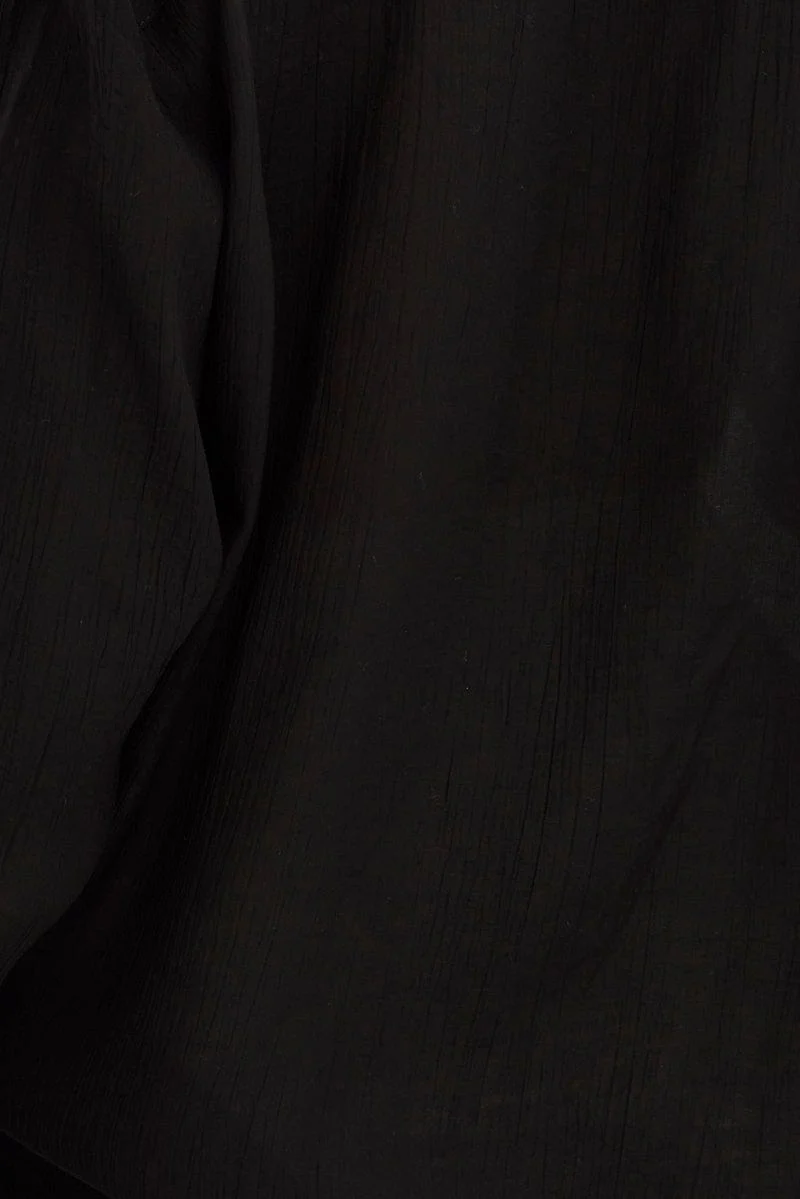 Black Textured Shirt Long Sleeve Collared