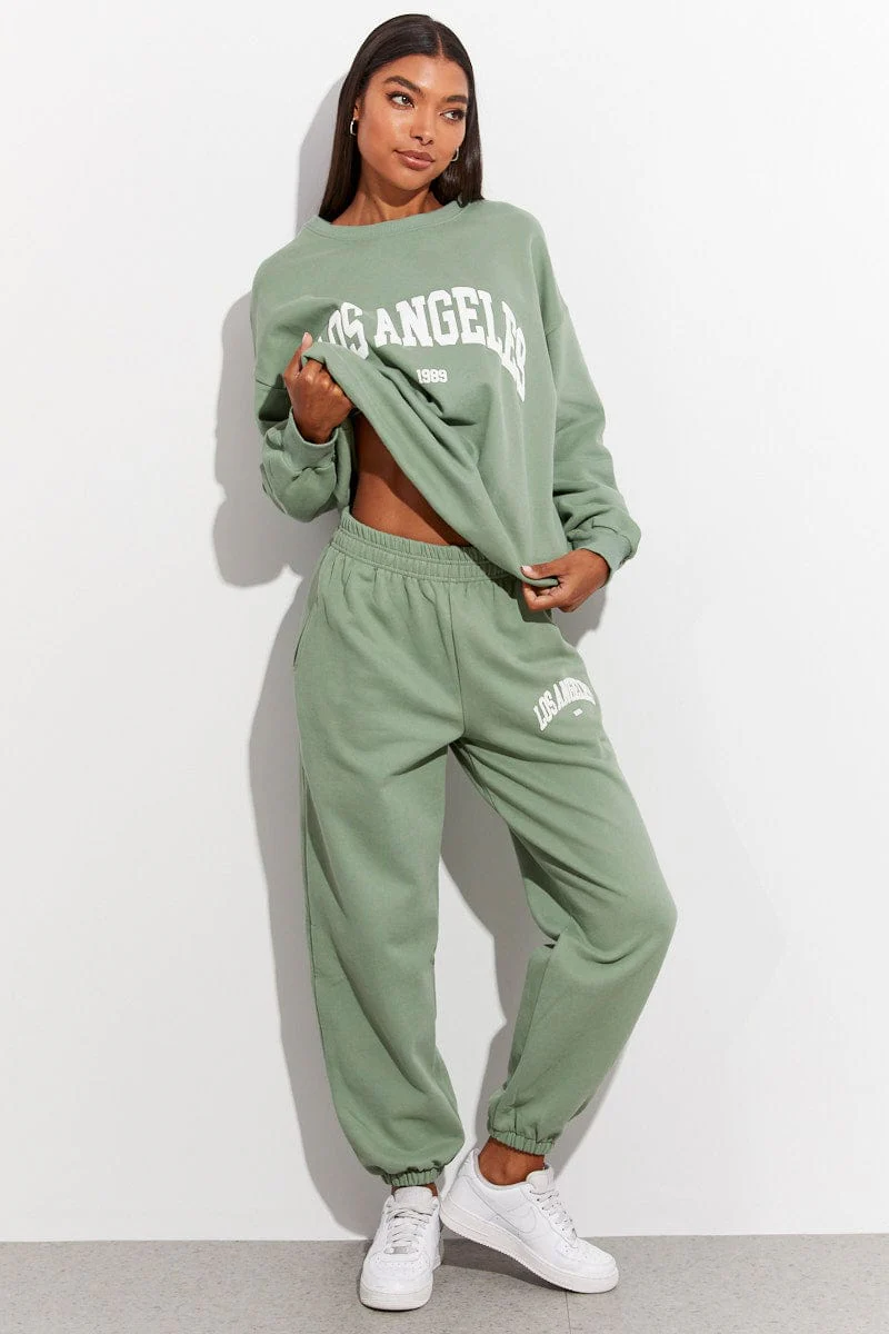 Green Graphic Sweater Long Sleeves