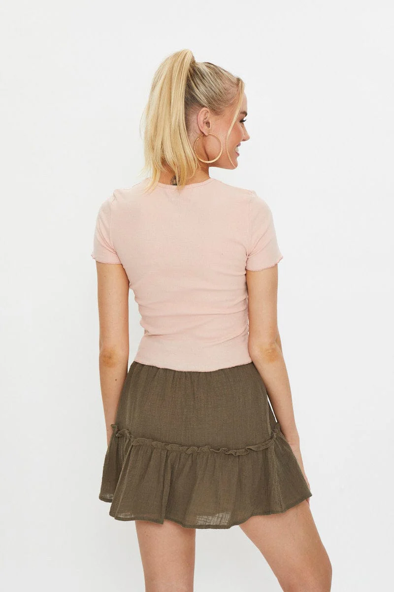 Pink T Shirt Short Sleeve Embroided