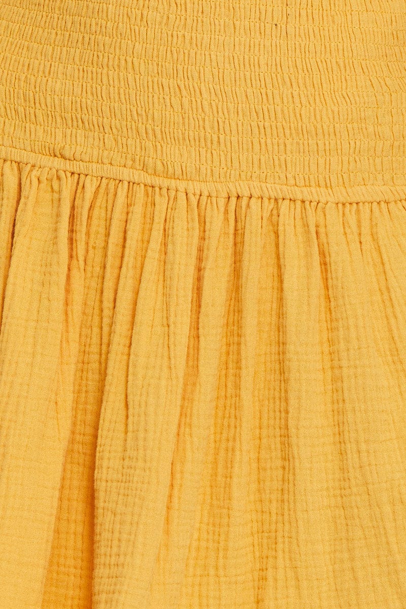 Yellow Shirred Skater Skirt