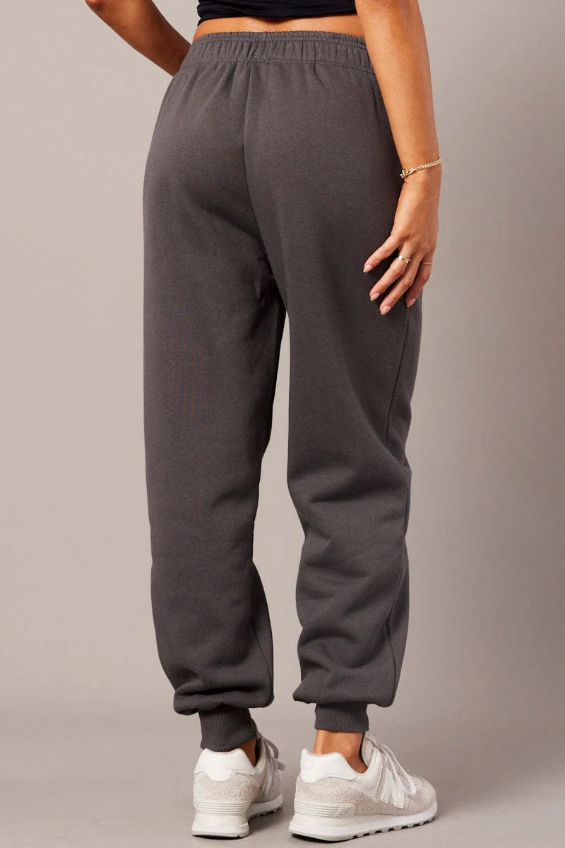 Grey Track Pants High Rise