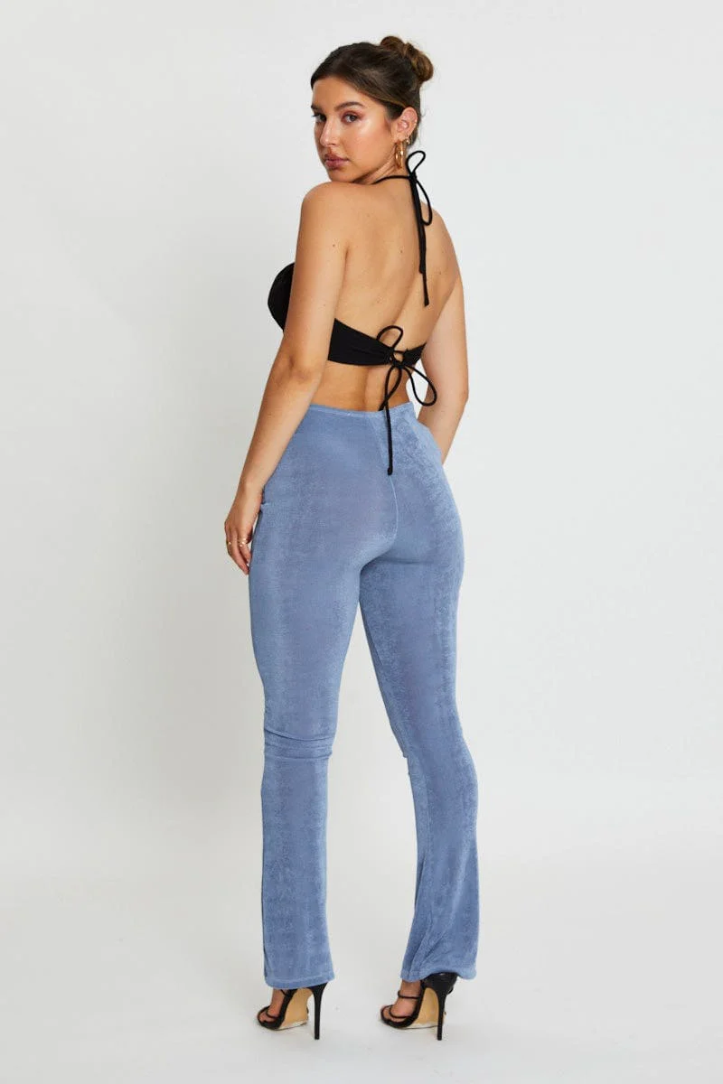 Blue Jersey Pants Flare Leg