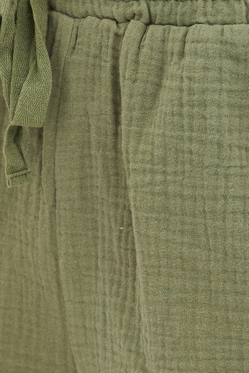 Green High Waist Shorts Elastic Waist