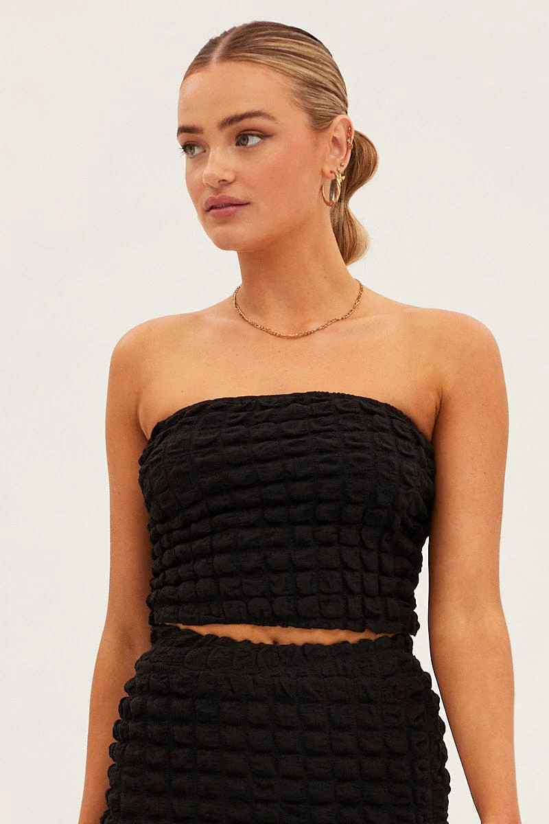 Black Textured Crop Boobtube