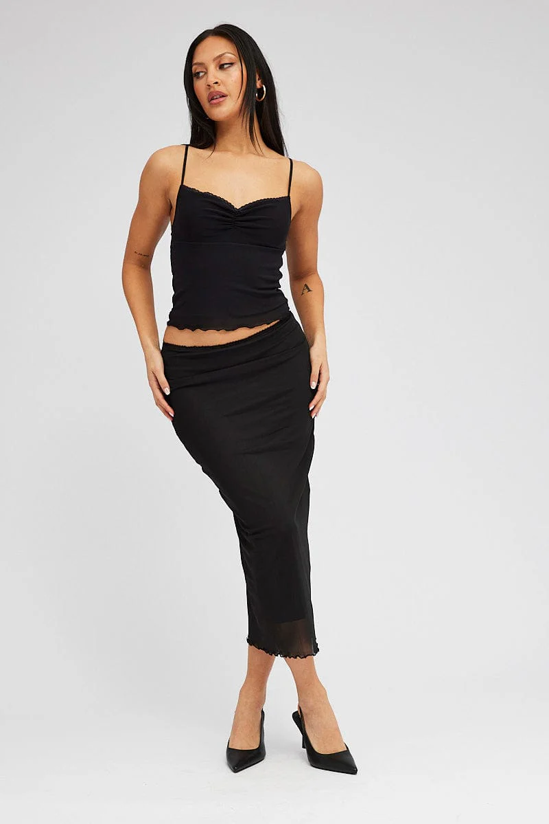 Black Mesh Singlet Top