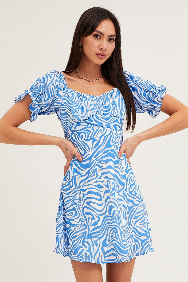 Print Midi Dress Short Sleeve Evening