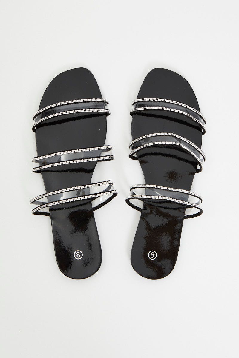 Silver Clear Strap Flat Slides