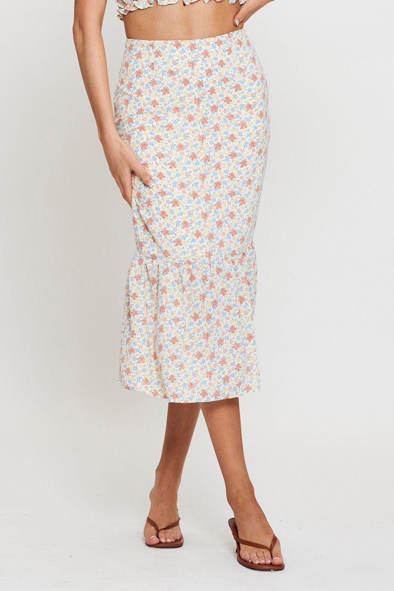 Print Midi Skirt High Waist