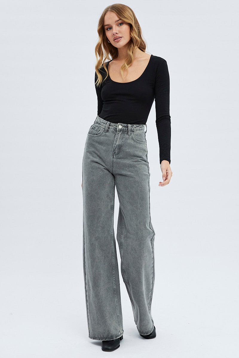 Black Top Long Sleeve Scoop Neck