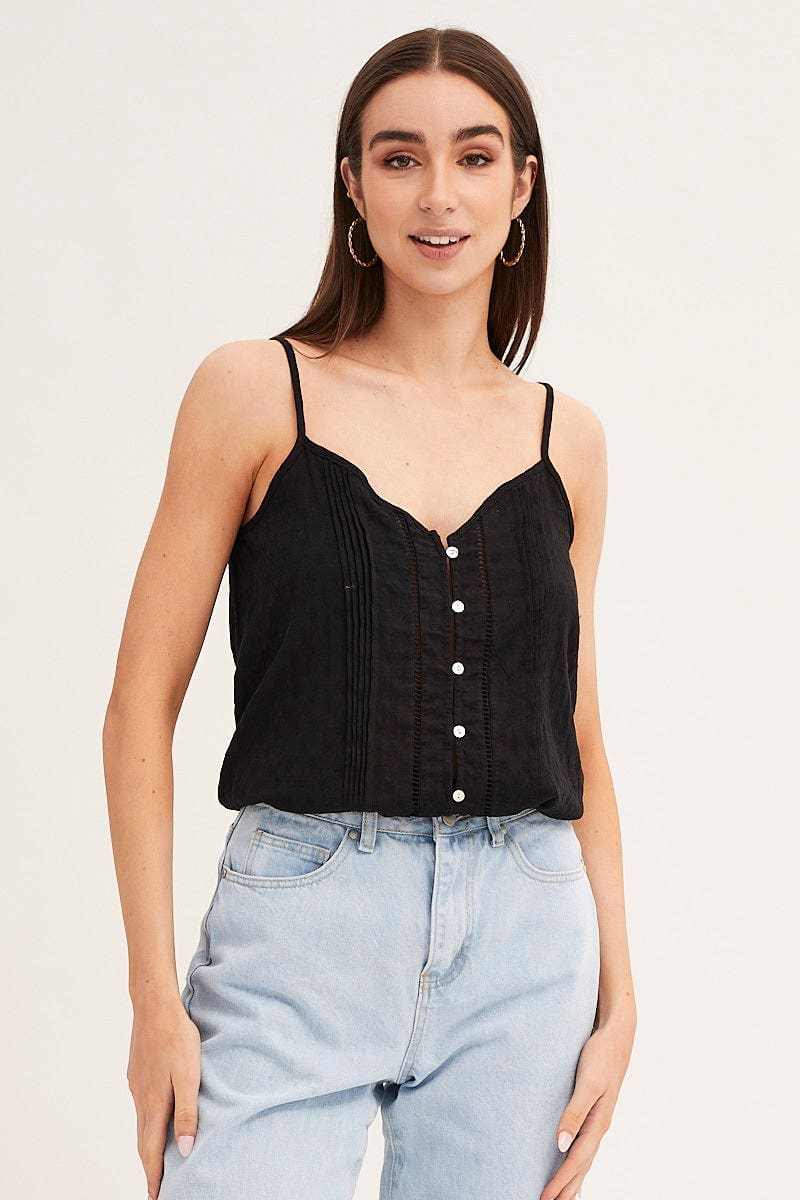 Black Lace Cami Button Front