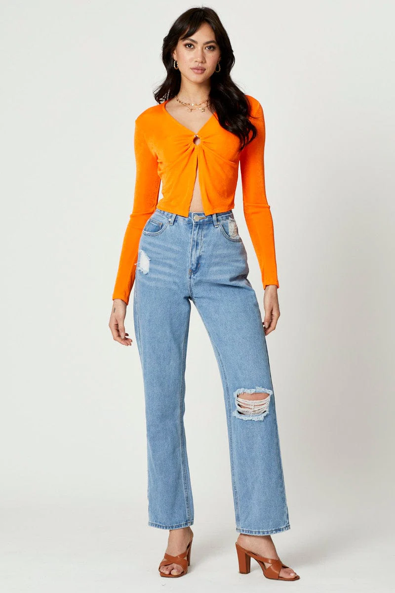 Orange Slinky Jersey Long Sleeve Top