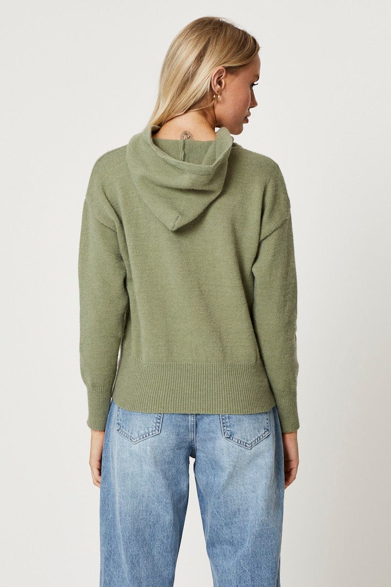 Green Hoodie Top Long Sleeve