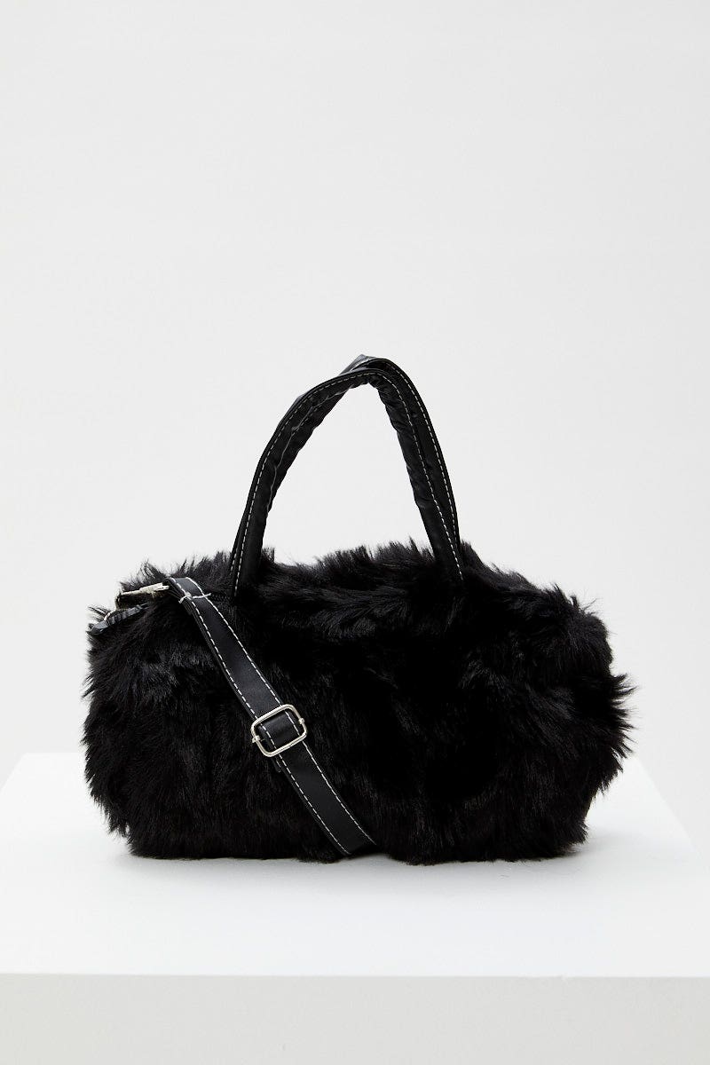 Black Faux Fur Hand Bag