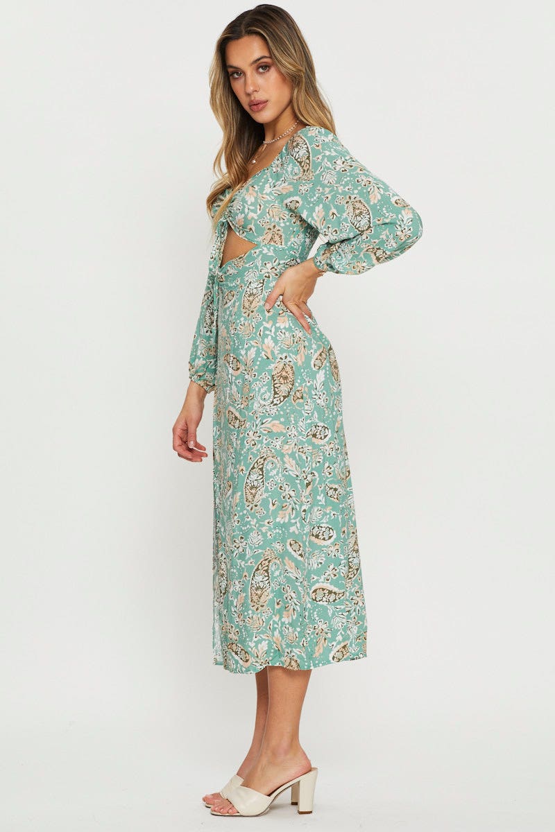Print Midi Dress Long Sleeve