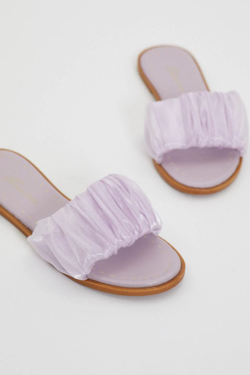 Purple Ruched Detail Flat Sliders