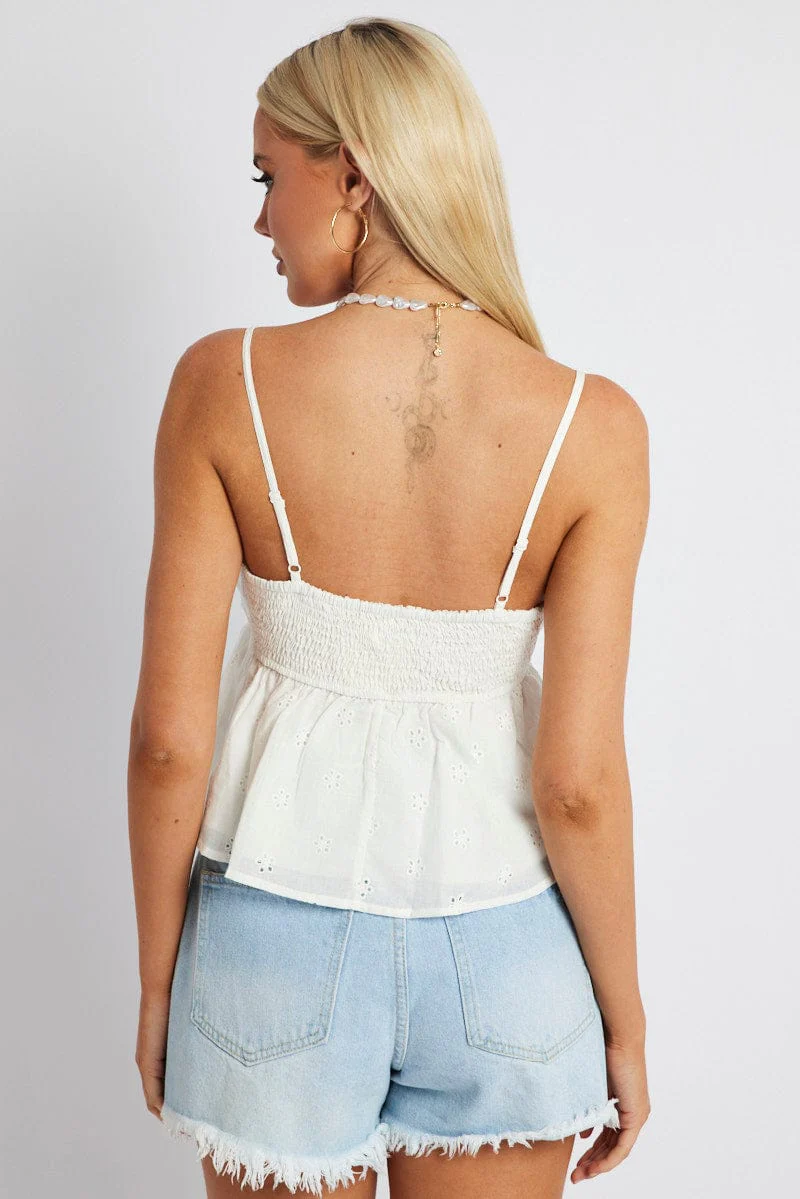White Eyelet Cami Top