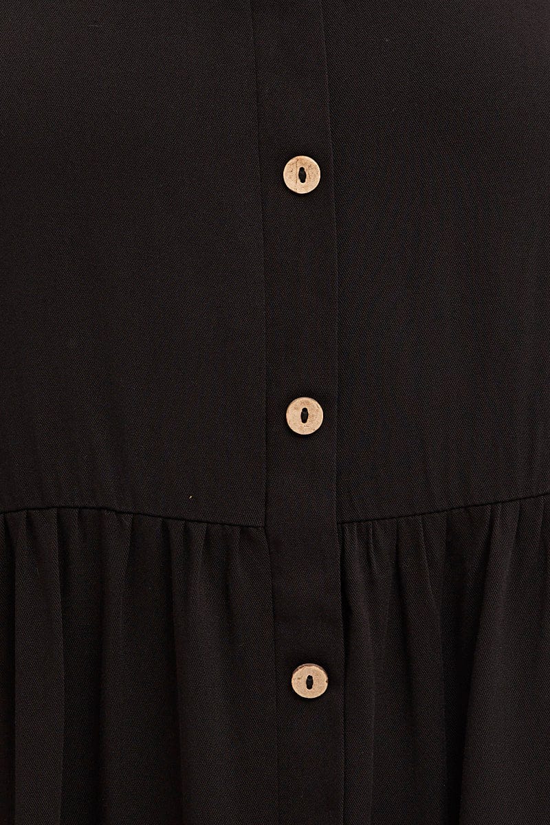Black Button Short Sleeve Maxi Dress
