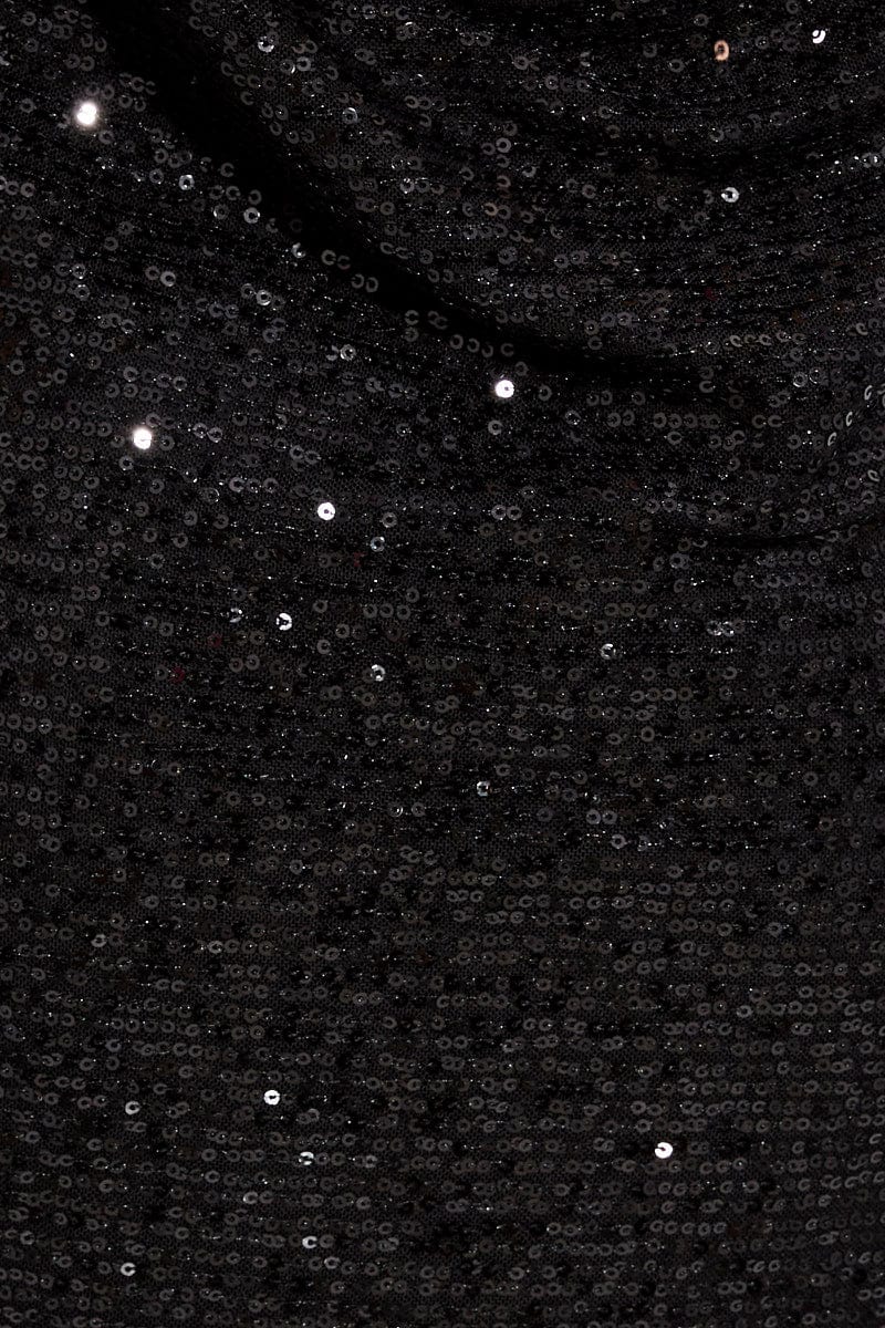 Black Sequin Dress Cowl Neck Low Back Mini