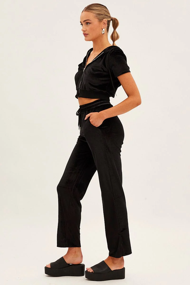 Black Velvet Flared Hem Pants
