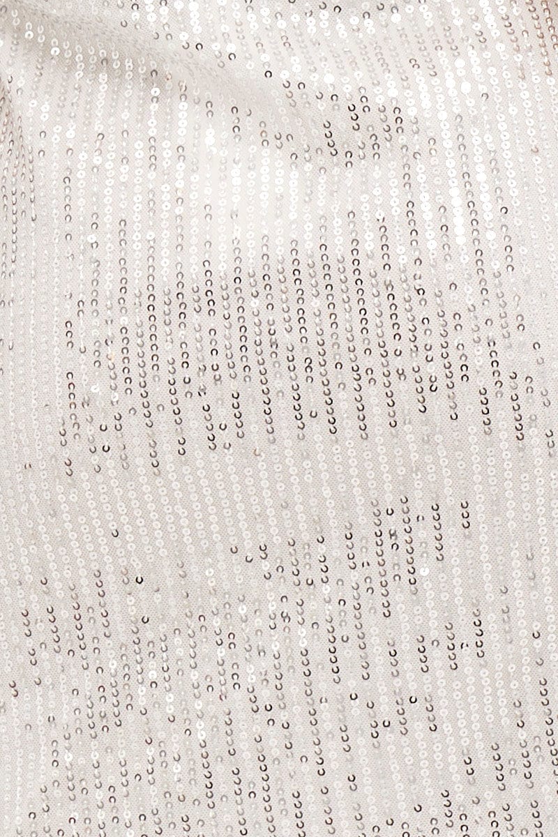 Silver Mini Dress Cowl Neck Polyester