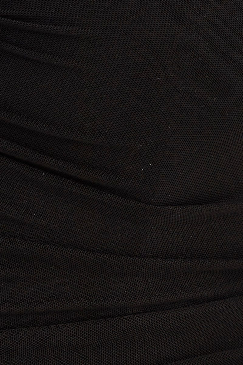 Black Bodysuit Short Sleeve V Notched Front Mesh Jersey