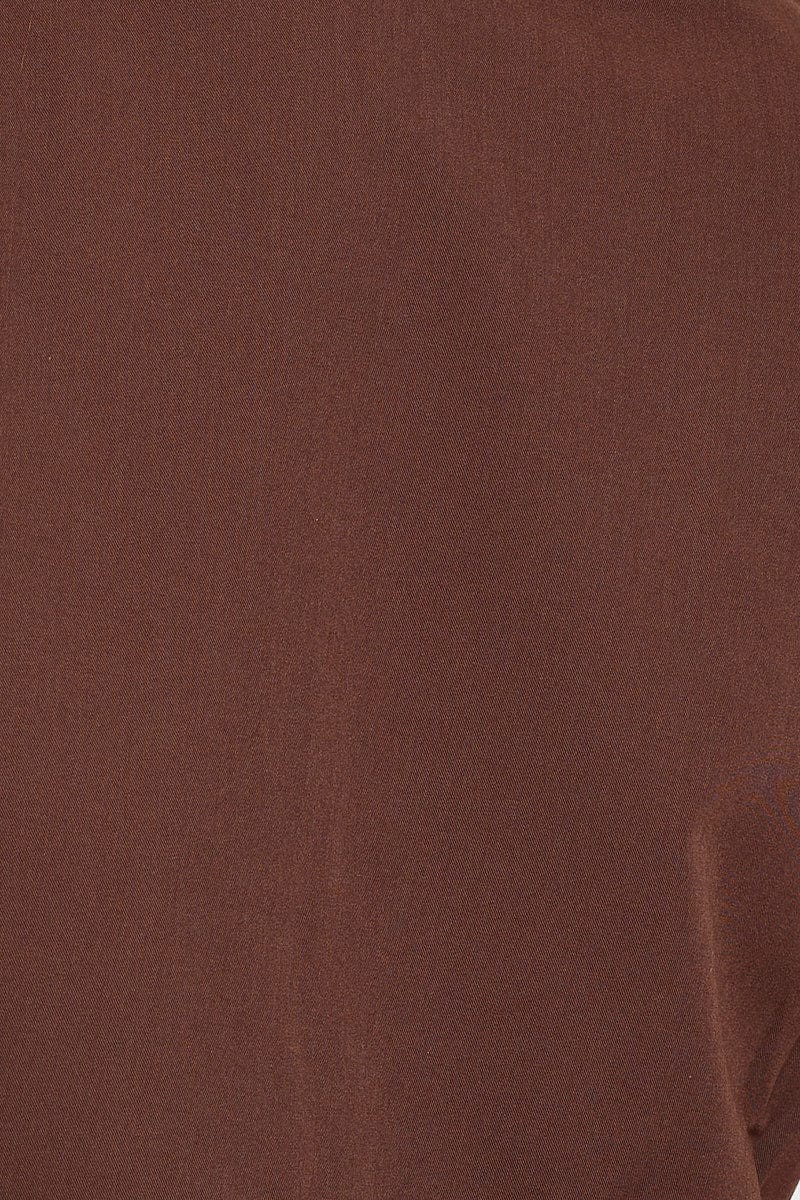 Brown Crop Shirts Short Sleeve Collared