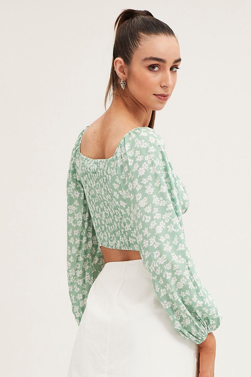 Print Off Shoulder Cropped Top