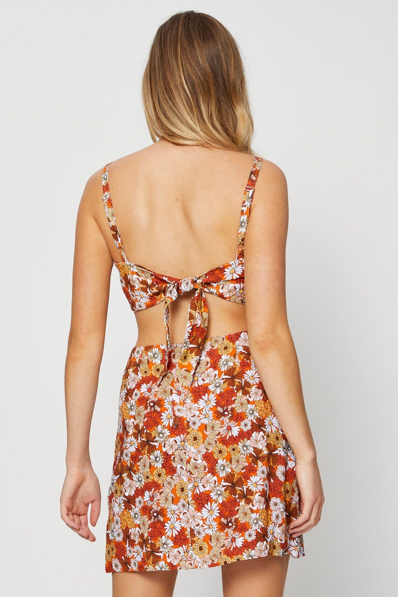 Print Scarf Top Sleeveless Crop Linen Blend