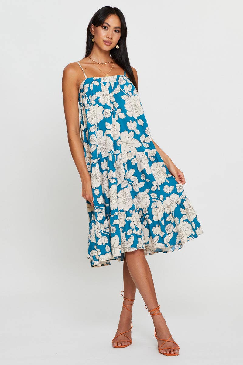 Print A Line Dress Midi