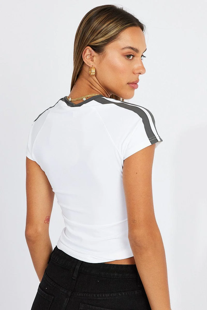 White Supersoft Top Short Sleeve Stripe