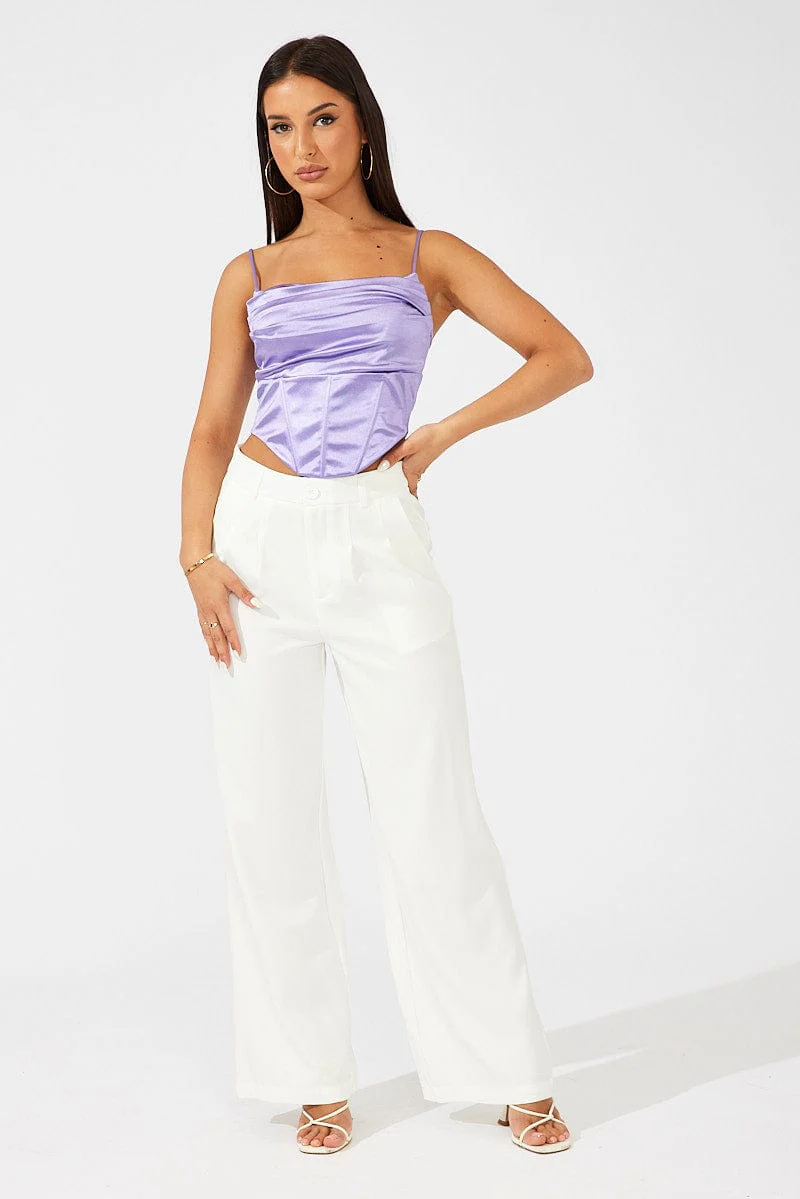 Purple Satin Cami Sleeveless Diamante Strap